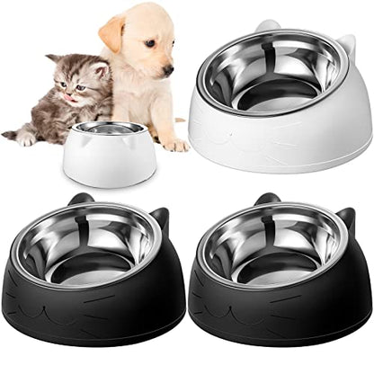 Irenare Elevated Cat Bowls 4 Pack, Stainless Steel Slanted Food Dishes 7oz, Raised Pet Bowls for Cats Small Breeds, Ergonomic Kitten Puppy Feeding Set for Digestion Health Easy Clean