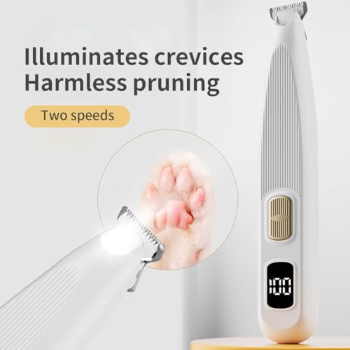 iBTC 2 Speed Dog Paw Trimmer with LED Display, 35dB Low Noise Electric Dog Clippers for Grooming, Cordless 20mm-Blade for Trimming Dog's Hair Around Paws, Eyes, Ears, Face, Rump with LED Light White