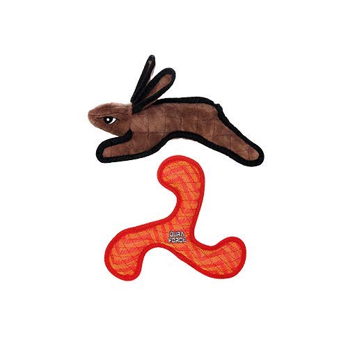 TUFFY® - DuraForce® 2 Pack Rabbit and Boomerang Plush Dog Toys | Ultra Durable, Multiple Layers & Reinforced Seams, Washable and Floats, DuraForce® Construction - color: Brown Rabbit Red Boomerang