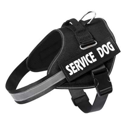 MUMUPET Service Dog Harness, No Pull Reflective Adjustable with Handle, Soft Breathable Padding for Small Dogs, 2 Removable Velcro Patches (Black, XS) - color: Black, size: X-Small
