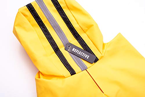 SPOT Rainy Days Slicker - Yellow Dog Rain Jacket With Hood, Reflective Strip for Safety, Leash Hole & Adjustable Velcro Belly Strap, 100% Polyester Water Resistant Pet Raincoat - Large, 17in Long - size: Large