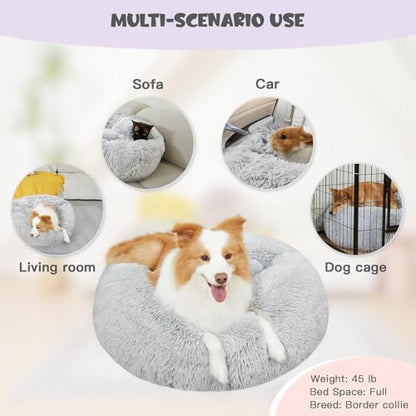Himax Donut Dog Beds for Large Dogs with Blanket, Cozy Soft Fluffy Round Dogs Beds, Calming Dog Bed Washable (20"/26"/35") Light Grey - color: Light Grey, size: 35.0"L x 35.0"W x 10.0"Th