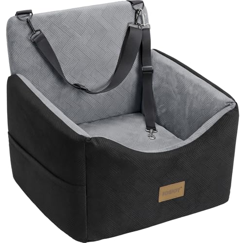 JOEJOY Dog Car Seats for Small Medium Dogs Under 35lbs, Dog Booster Seat with Detachable Washable Cover and Cushion, Memory Foam Pet Car Seat with Safety Belt and Storage Pockets (BLG) - color: Black Light Grey, size: Small/Medium