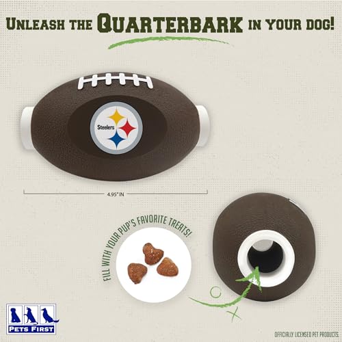 NFL Pittsburgh Steelers Football Treat Dispensing Toy for Dogs and Cats, Rubber Ball Pet Toy, Interactive Fun Doggie Treat Toy, Natural Rubber Feeding Toy - color: Pittsburgh Steelers