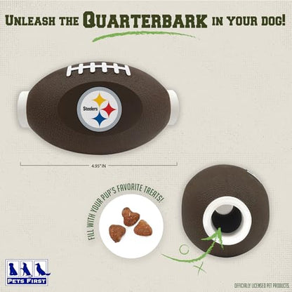 NFL Pittsburgh Steelers Football Treat Dispensing Toy for Dogs and Cats, Rubber Ball Pet Toy, Interactive Fun Doggie Treat Toy, Natural Rubber Feeding Toy - color: Pittsburgh Steelers