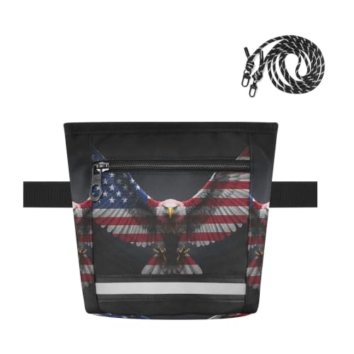 Independence Day Water-Resistant Dog Treat Pouch, 3 Ways to Wear Treat Bag with Magnetic Closure & Reflective Strip, Hands-Free for Pet Training, Walking