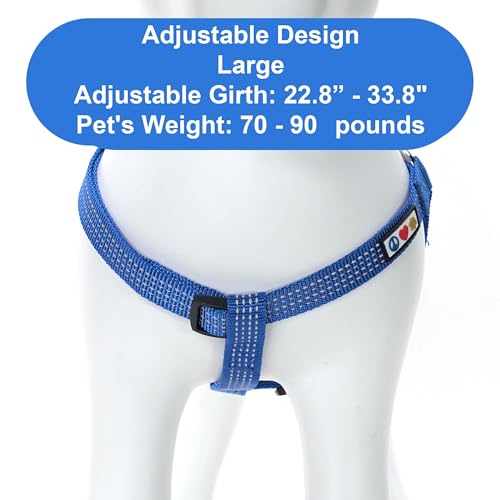 Pawtitas Reflective Step-in Dog Harness – Adjustable No-Pull Vest for Puppies to Seniors, Safe & Comfortable, L Blue