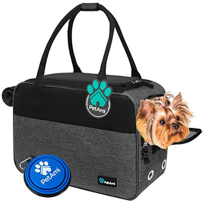 PetAmi Dog Purse Carrier for Small Dogs Cats, TSA Airline Approved Soft-Sided Pet Carrier with Pockets, Ventilated Travel Tote Bag with Bed & Shoulder Strap, Puppy Kitten, Max 12 lbs, Heather Charcoal - color: Heather Charcoal