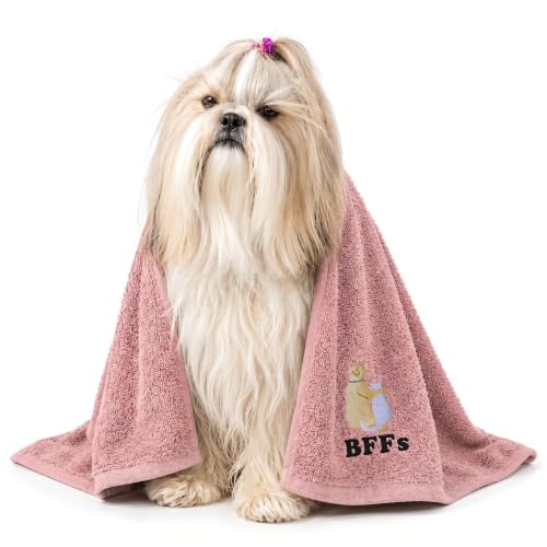 DAN RIVER Dog Towel - Pack of 1, 100% Cotton, 20x40, Ultra Soft 450 GSM, Super Absorbent & Quick Drying Towel for Dogs, Cats, and Other Pets, Dusty Rose. - color: Dusty Rose-bffs