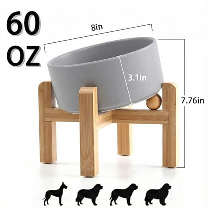 hjn Elevated Ceramic Dog Bowl 15°Slanted Raised Dog Bowl with Bamboo Stand for Small Medium Dogs and Cats, Pet Feeder -7.6-Cup (1800ml)-Gray - color: Misty Gray, size: 7.6Cup
