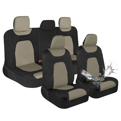 Motor Trend Waterproof Car Seat Covers Full Set – Black & Beige Seat Covers for Car Front & 60/40 Split Back Bench - Carseat Cover for Trucks, SUV - Universal Fit for Most Regular Size Vehicles - color: a4-Black & Beige Full Set