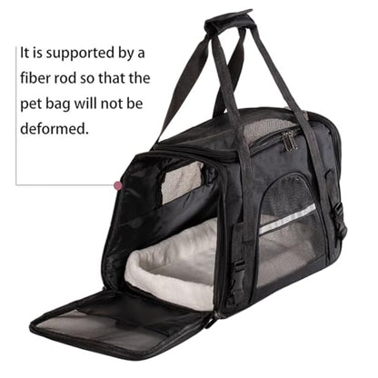 Cat Carrier Bag, Airline Approved Soft Carrier for Cats & Small Dogs | Airline approved pet carrier for pets under 15lb, breathable mesh with privacy cover, lightweight, foldable & washable - color: Black