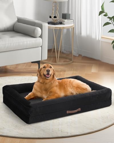 Upvilla XXL Orthopedic Dog Bed, Four-Sided Cushioned Egg-Shaped Foam Dog Sofa, Waterproof Removable Cover, Pet Sofa Bed with Non-Slip Base, Giant Dog Bed,Black - color: Black, size: 54"l X 36"w X 7.5"th