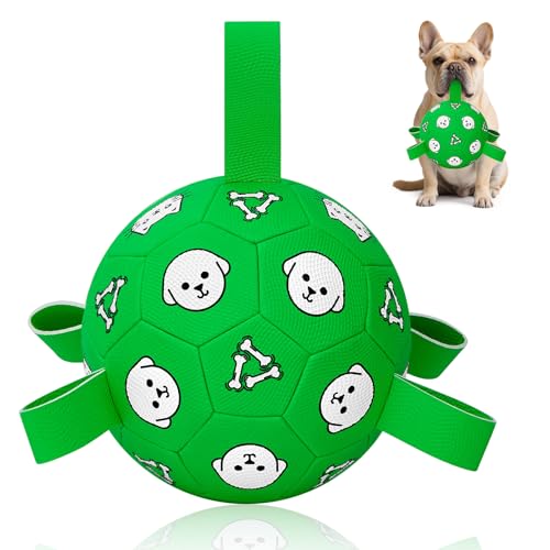 6 Inch Dog Soccer Ball, Interactive Dog Toys for Small Dogs | Floating Water Toys, Jolly Ball with Straps, Durable Outdoor Training Dogs Tug Toy, Outside Pet Toys, Birthday Gift for Puppy - color: Green, size: Medium-6 Inch
