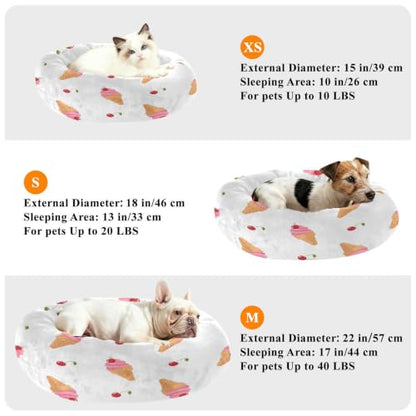 Calming Dog Bed for Small Dogs & Cats Plush Washable Donut Bed | Ice Cream 13" Anti Anxiety Round Pet Bed with Raised Rim, Warm & Anti-Slip Cushion for Indoor Pets - size: 20 inch