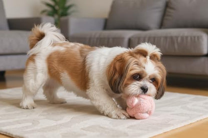 Glory To Dog 핑크 스너플 매듭 인터랙티브 강아지 장난감 10.2cm(4인치) 퍼즐 볼, 스퀴커 8개 및 주름 포함 - 강아지 및 소형견을 위한 간식 숨기기 강화 장난감 - 내구성 있는 플러시 감각 놀이 및 자극 - color: 핑크