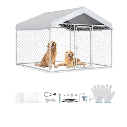 VEVOR Outdoor Dog Kennel, 6.56 x 6.56 x 5.25 ft Large Dog Kennel with Secure Lock, Outside Dogs Enclosures with UV-Resistant & Waterproof Roof Cover, Heavy Duty Pet Crate Cage Run for Large Dogs - size: 6.56 x 6.56 x 5.25 ft