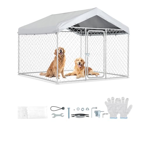 VEVOR Outdoor Dog Kennel, 6.56 x 6.56 x 5.25 ft Large Dog Kennel with Secure Lock, Outside Dogs Enclosures with UV-Resistant & Waterproof Roof Cover, Heavy Duty Pet Crate Cage Run for Large Dogs - size: 6.56 x 6.56 x 5.25 ft