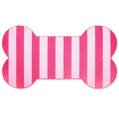 AnyDesign Bone Shaped Pet Food Mat Pink Dog Feeding Placemat Stripe Anti-Slip Waterproof Cat Feeder Pad for Pets Cats Indoor Outdoor Supplies