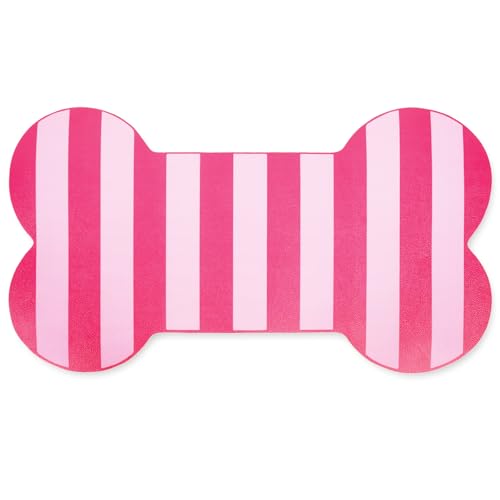 AnyDesign Bone Shaped Pet Food Mat Pink Dog Feeding Placemat Stripe Anti-Slip Waterproof Cat Feeder Pad for Pets Cats Indoor Outdoor Supplies