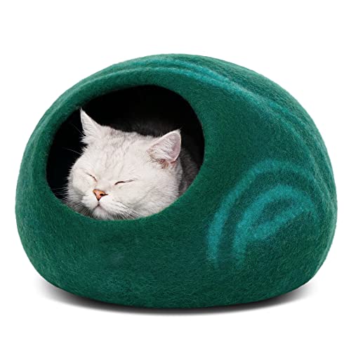 MEOWFIA Cat Cave – Premium Felt Cat Bed Enclosure for Indoor Cats, Handmade Merino Wool (Emerald, Large) - color: Emerald, size: Large