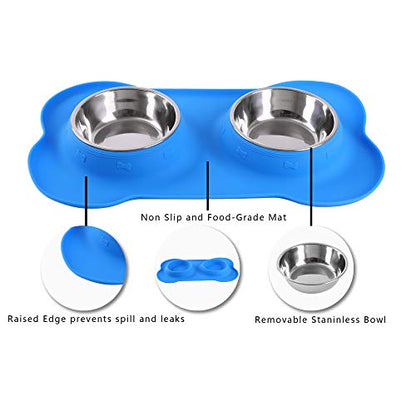 Hubulk Pet Dog Bowls 2 Stainless Steel Dog Bowl with No Spill Non-Skid Silicone Mat + Pet Food Scoop Water and Food Feeder Bowls for Feeding Small Medium Large Dogs Cats Puppies (Small, Blue) - color: Blue, size: Small