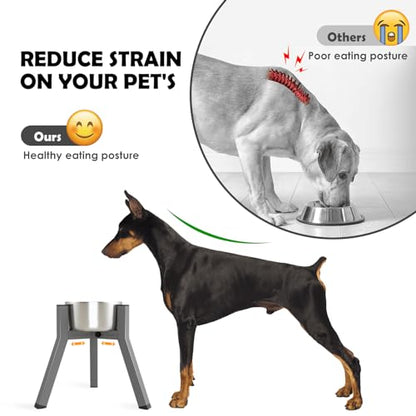 SHAINFUN Grey Elevated Dog Bowls Stand for Large Medium Breeds, 11" Height Adjustable Width 7-10.7", Single Tall Feeder Holder (Bowl Not Included) - color: Grey-FM, size: Height: 11.1", Width: 7-10.6"