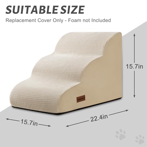 3 Step Foam Dog Stairs Replacement Cover (for AODISMAN Dog Ramp Only), Suitable Size: 22.4" L*15.7" W*15.7" H,Beige - color: Beige