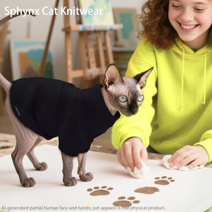 Sphynx Cat Clothes Fleece Cats&Small Dogs Pullover Sweater | Soft warm fleece, covers belly. Stretchy, easy on. Washes well. For small dogs & cats: daily walks, naps, AC rooms. - color: Black, size: XX-Large