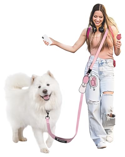 Hands Free Dog Leash, 5.9-8.2ft Multifunctional Crossbody Rope with Explosion-Proof Handle and Adjustable Training Hands Free Leash for Medium Dogs Walking,Light Pink - color: Light Pink