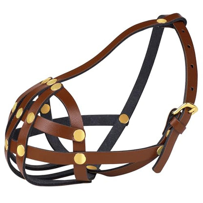 OOPSDOGGY French Bulldog Dog Muzzle for Short Snout Dog - Leather Breathable Secure Basket Muzzle for Frenchie Prevents Biting No Chewing Adjustable (Brown) - color: Brown