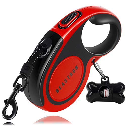 Upgraded Retractable Dog Leash, 16" Extra Long Tangle-Free Reflective Nylon, Small to Medium Dogs up to 110lbs, Waste Bags and Dispenser Included (Red) - style: (Upgraded) Red