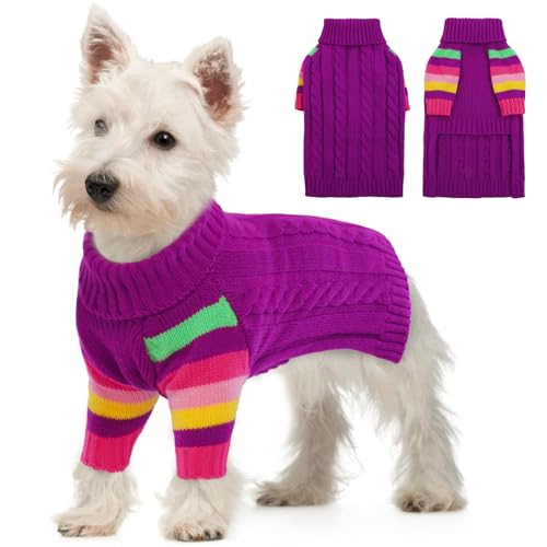 XSmall Dog Sweaters - Stretchy Turtleneck Pullover for Small Dogs, Girls & Boys - color: Purple, size: X-Small