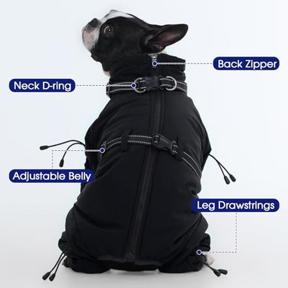 FUAMEY Full Body Dog Coat,Warm Dog Fleece Jackets with Harness Built in Windproof Dogs Snowsuit Zip up Pet Four Legged Pets Jumpsuit Winter Outfit Cold Weather Coats for Small Dogs Black S - color: Black, size: Small