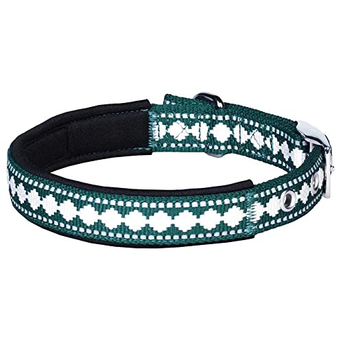 Blueberry Pet Reflective Jacquard Dog Collar with Neoprene Padding & Metal Buckle | Soft & Adjustable Safety Collar - Teal Blue - color: Metal Buckle-Teal Blue, size: Small