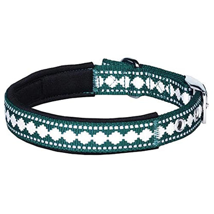 Blueberry Pet Reflective Jacquard Dog Collar with Neoprene Padding & Metal Buckle | Soft & Adjustable Safety Collar - Teal Blue - color: Metal Buckle-Teal Blue, size: Small