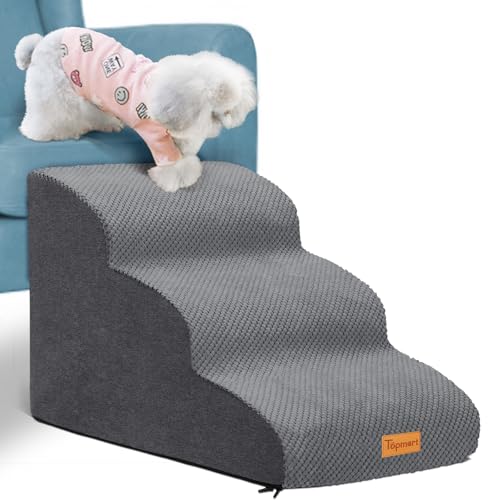 Topmart 3 Tiers Foam Dog Ramps/Steps,Non-Slip Pet Steps,Extra Wide Deep Dog Stairs,High Density Foam Pet Stairs/Ladder,Best for Older Dogs,Cats,Small Pets | Extra Wide Deep Dog Stairs,High Density Foam Pet Stairs/Ladder,Best for Older Dogs,Cats,Small Pets