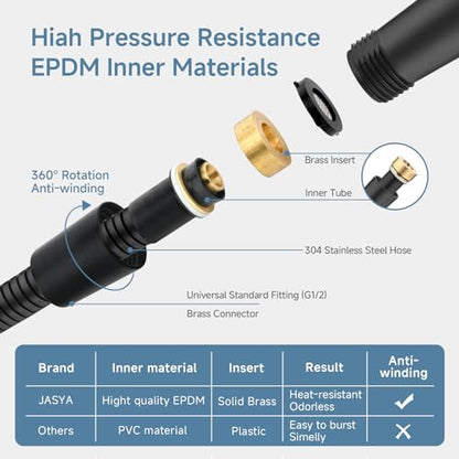 Black Shower Hose Replacement For Cleaning 304 Stainless Steel Shower Head Hoses 59 Inches High Pressure Bidet Hose Flexible Matte Black Extension Showerhead Hoses Extra Long - color: Black, size: 59 Inches