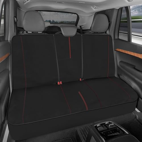 Motor Trend SpillGuard Waterproof Rear Bench Car Seat Cover, Red Stitching – Split Bench Rear Seat Protector with Neoprene Padding, Back Seat Cover for Kids & Dogs, Car Interior Covers - color: Red Stitching, size: Back Seat Cover