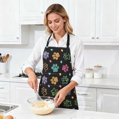 Dog or Paw Apron - 33" x 28" Large with 26" Waist Ties, Lightweight, with 2 Pockets for Your Cooking Essentials - style: Dog Animal Paws
