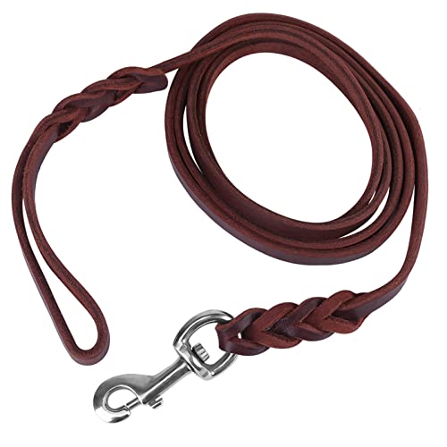 SUNGOOYUE Dog Lead Leash Leather Training Safety Rope 1.6m Padded Handle Lobster Clasp for Walking Running Hiking Medium Dogs (The Material Length is 1.5 Meters and the net) - size: The material length is 1.5 meters and the net