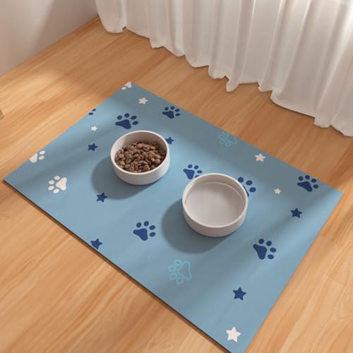 Pet Feeding Mat 12"x20"- Absorbent Dog Mat, Small Pet Food Mat, Rubber Pet Food Mat, Pet Food Mats for Floor Waterproof, Dog Water Matt for Sloppy Drinker, Cat Food Bowl Mat, Blue - color: Blue Star, size: 12"x20"