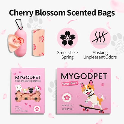 Dog Poop Bags Rolls with Dispenser 150 Count Biodegradable Poop Bags for Dog and Cat Cherry Blossom Scented Waste Bag Leak Proof Doggie Poop Bag Doggy Trash Bag Pink - color: A-Pink(Cherry Blossom)-1 Dispenser+150 Bags, size: 1 Count (Pack of 150)