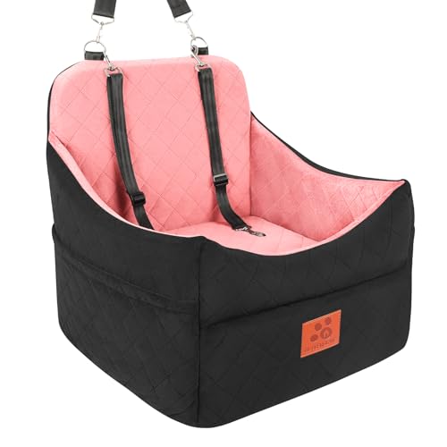 GL GLENSLAVE Dog Car Seat for Small/Medium Dogs, Dog Booster Car Seats with Thick Cushion for Dogs Under 35 lbs, Detachable Washable Pet Carseat with Storage Pockets, 2 Safety Belts(Black/Pink) - color: Black/Pink