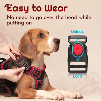 Eagloo Dog Harness Medium Sized, Easy Wearing with 3 Buckles, Adjustable No Pull Pet Harness with 2 Rings for Walking, No Chock Reflective Soft Padded Vest with Control Handle, Black & Red, M - color: Black & Red, size: Medium