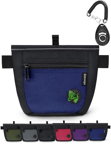 Gobeigo Dog Treat Pouch and Training Clicker, Upgrade Two Magnetic Closure to Prevent Spills, 2 Cup Treat Bag with Poop Bag Dispenser, Metal Clip Waist Belt Fanny Pack for Pet Walk (Black/Blue) - color: F-Black/Blue