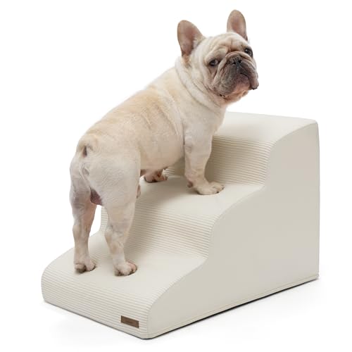 Lesure Dog Stairs for Small Dogs and Cats Pet Steps Ramp for Bed and Couch with CertiPUR-US Certified Foam with Non-Slip Bottom, Beige, 3 Steps - color: Beige, size: 3-Step (H: 15.7IN)