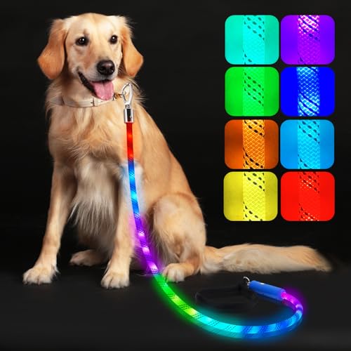 Xeuch Light Up Dog Leash, LED Pet Leash for Night Walking,13 Lighting Modes, Rechargeable Dog Lights, Glow in The Dark Walking Leashes with Tangle-Free Hook for Medium Large Dogs (Leash-5Ft) - color: Leash-5Ft