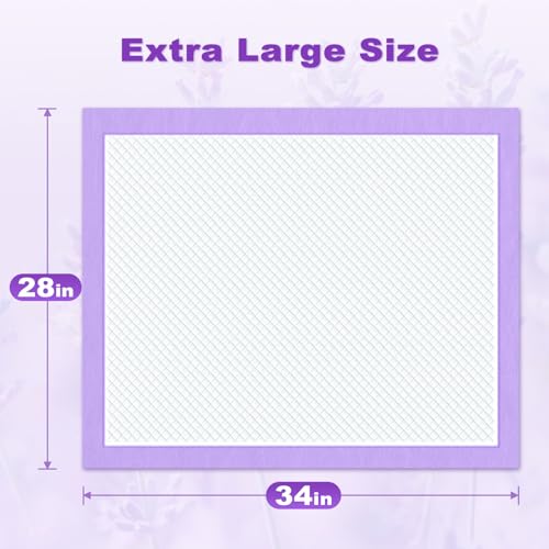 MIZOK Puppy Pads 28x34in Lavender Scented, Dog Pee Pads Extra Large Odor Eliminating Ultra Absorbent Up to 8 Cups, 6 Layers Leak-Proof & Quick-Dry Purple (40 Counts) - size: Large 28"x34“ 40 Count