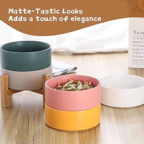 Elevated Ceramic Cat Bowl - Cat Food Bowl with Bamboo Stand - Raised Dog Dish for Puppies - Anti Vomiting, Stress Free - 13.5 oz / 400 ml - White - color: White, size: Small